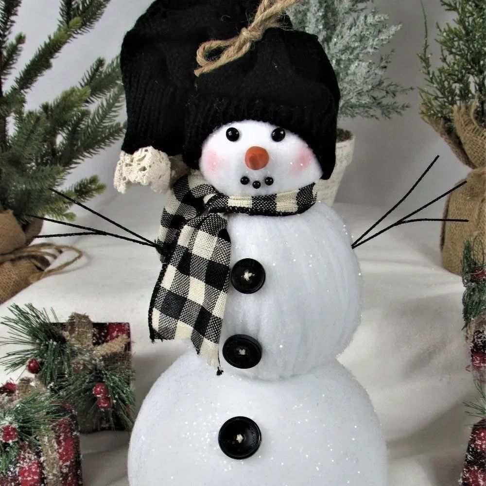 Snowman Handmade Rustic Winter Farmhouse Decoration Stands 13.5" High 6" Wide